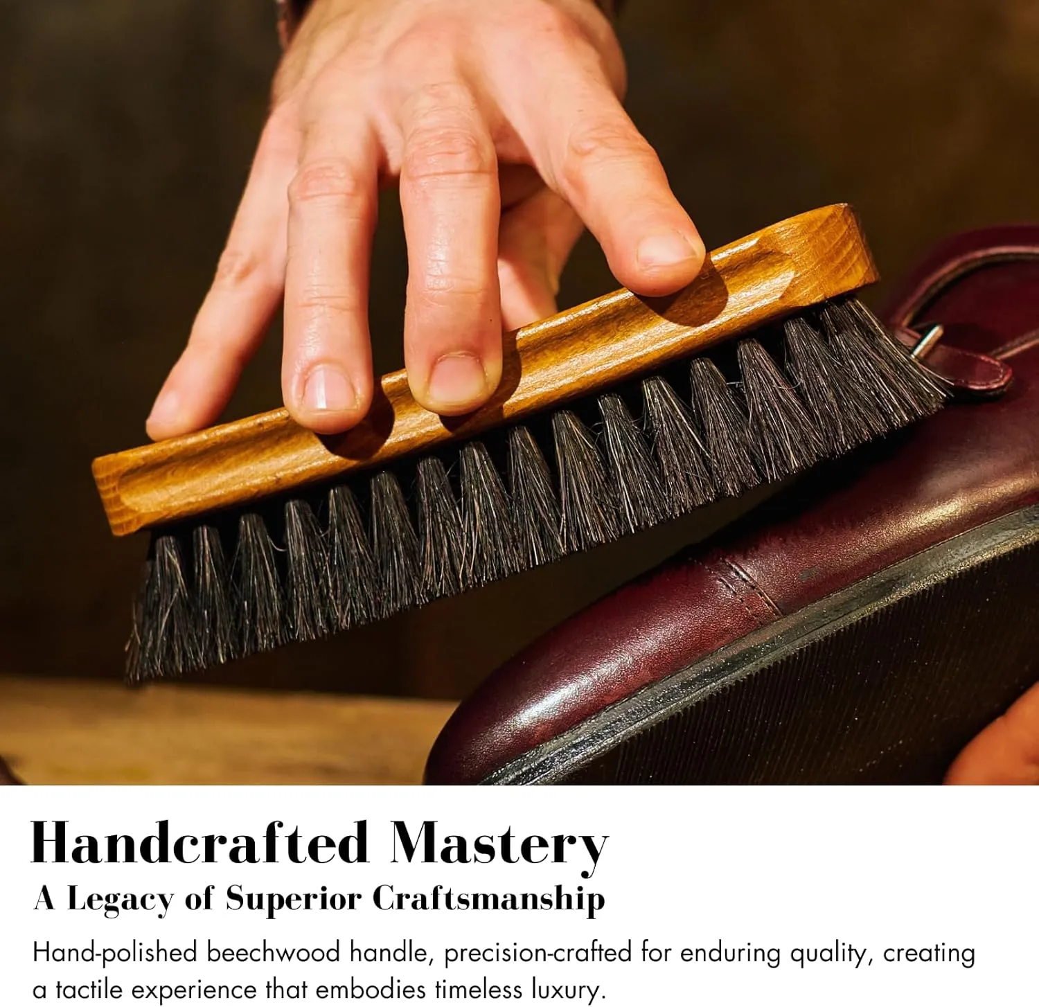 Stone and Clark Luxury Horsehair Shoe Polish Brush – Handcrafted Beechwood Shoe Brush for Shine and Buffing – Premium Shoe Shine Brush with Soft Horsehair Bristles (Brown)