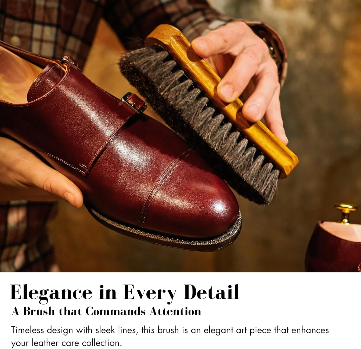 Stone and Clark Luxury Horsehair Shoe Polish Brush – Handcrafted Beechwood Shoe Brush for Shine and Buffing – Premium Shoe Shine Brush with Soft Horsehair Bristles (Brown)