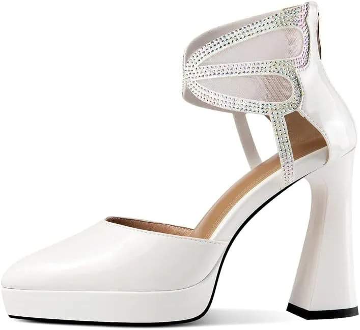 TinaCus Women's Platform Pointed Toe Patent Leather Handmade High Heels Zip Up Chic Sandal Boots