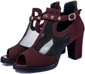 TOSOFT Sexy Mesh Heeled Sandals Shoes For Women Fish Mouth Platform Block Heel Ankle Boots Sandals With Buckle Ankle Strap