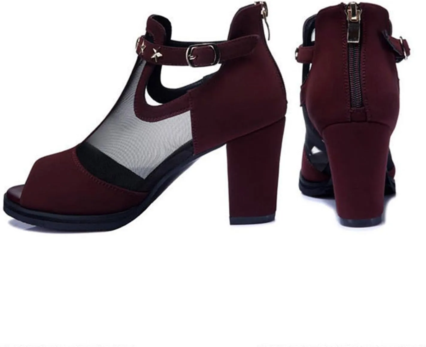 TOSOFT Sexy Mesh Heeled Sandals Shoes For Women Fish Mouth Platform Block Heel Ankle Boots Sandals With Buckle Ankle Strap