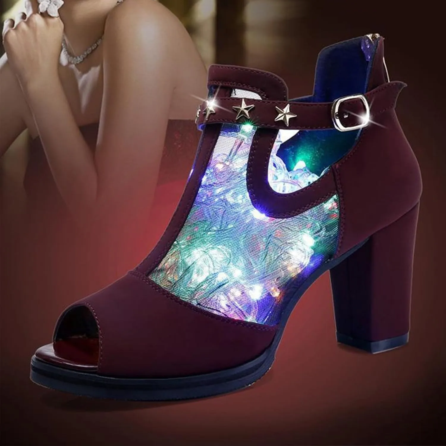 TOSOFT Sexy Mesh Heeled Sandals Shoes For Women Fish Mouth Platform Block Heel Ankle Boots Sandals With Buckle Ankle Strap