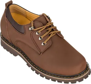 TOTO Men's Invisible Height Increasing Elevator Shoes - Brown Leather Lace-up Casual Low Top Work Boots - 3.2 Inches Taller - F70272 - Size 8 D(M) US