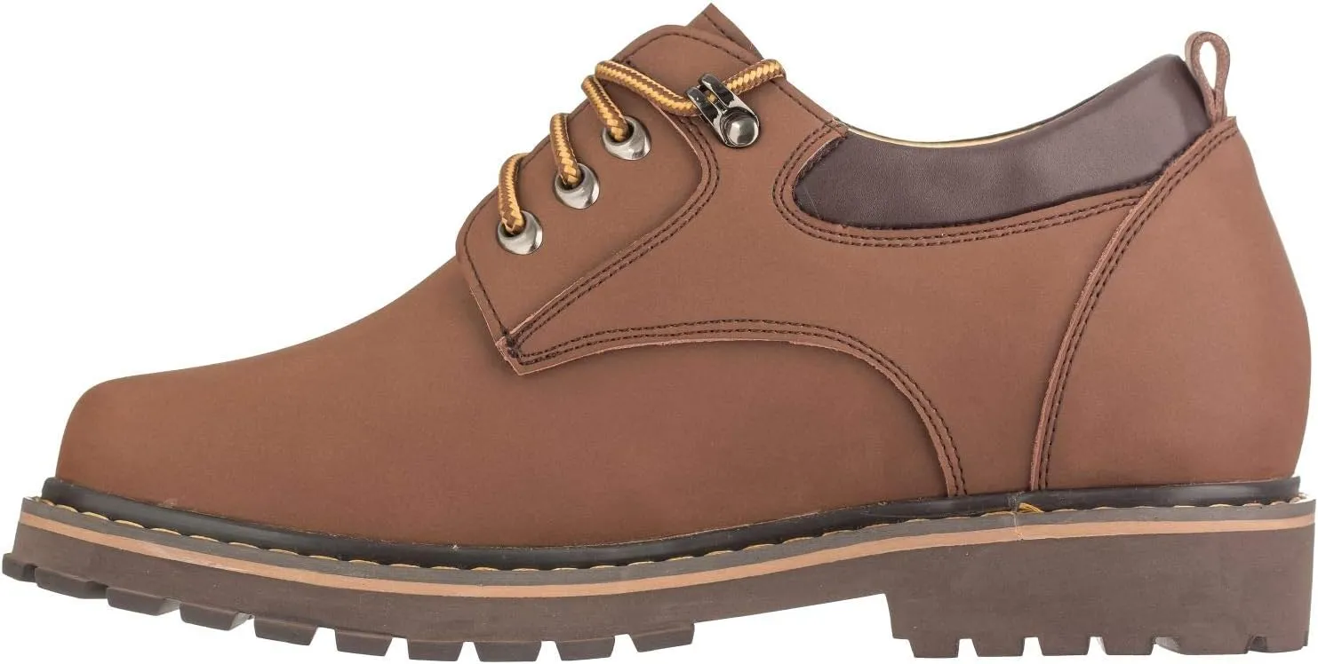 TOTO Men's Invisible Height Increasing Elevator Shoes - Brown Leather Lace-up Casual Low Top Work Boots - 3.2 Inches Taller - F70272 - Size 8 D(M) US