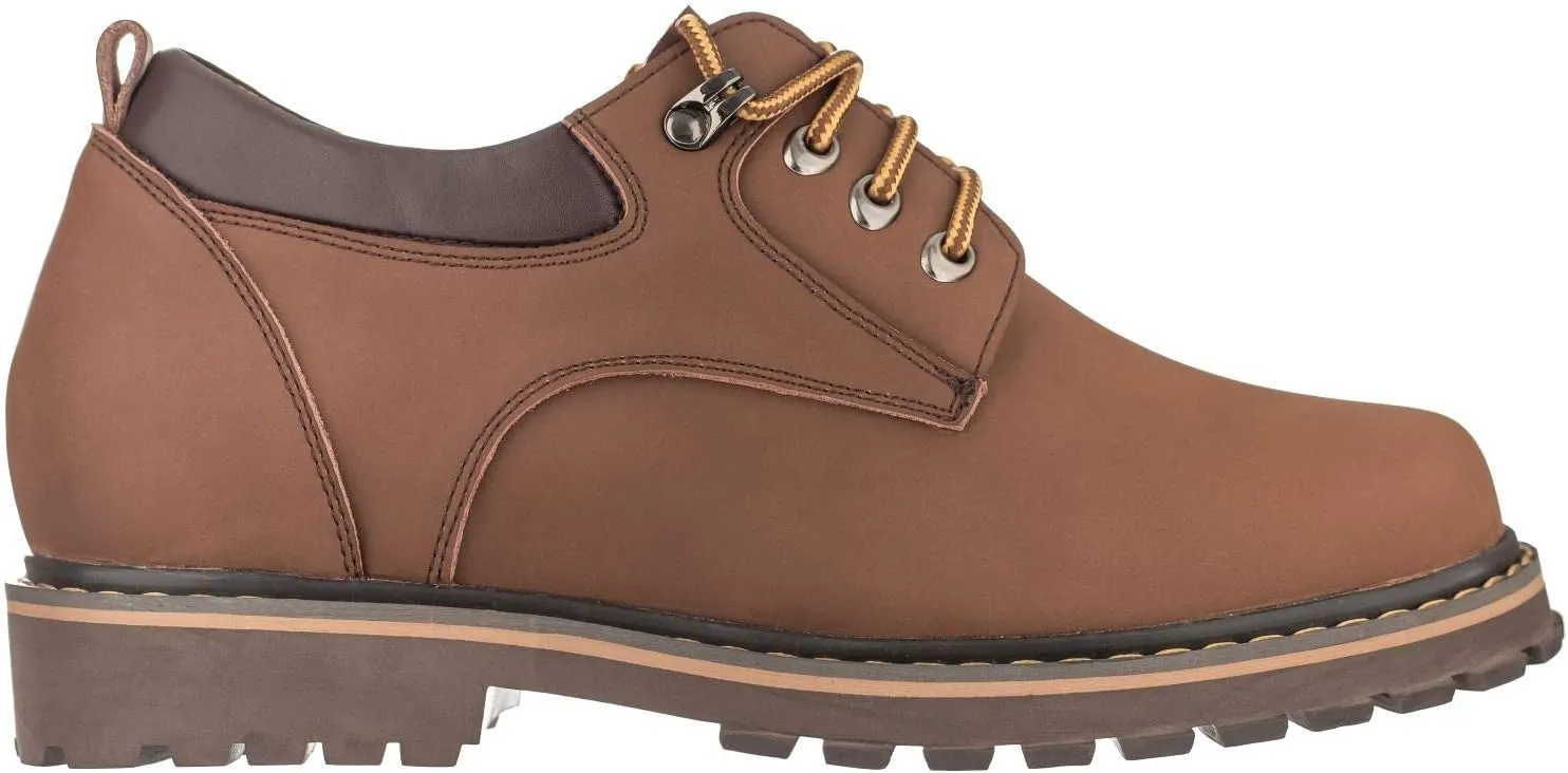 TOTO Men's Invisible Height Increasing Elevator Shoes - Brown Leather Lace-up Casual Low Top Work Boots - 3.2 Inches Taller - F70272 - Size 8 D(M) US
