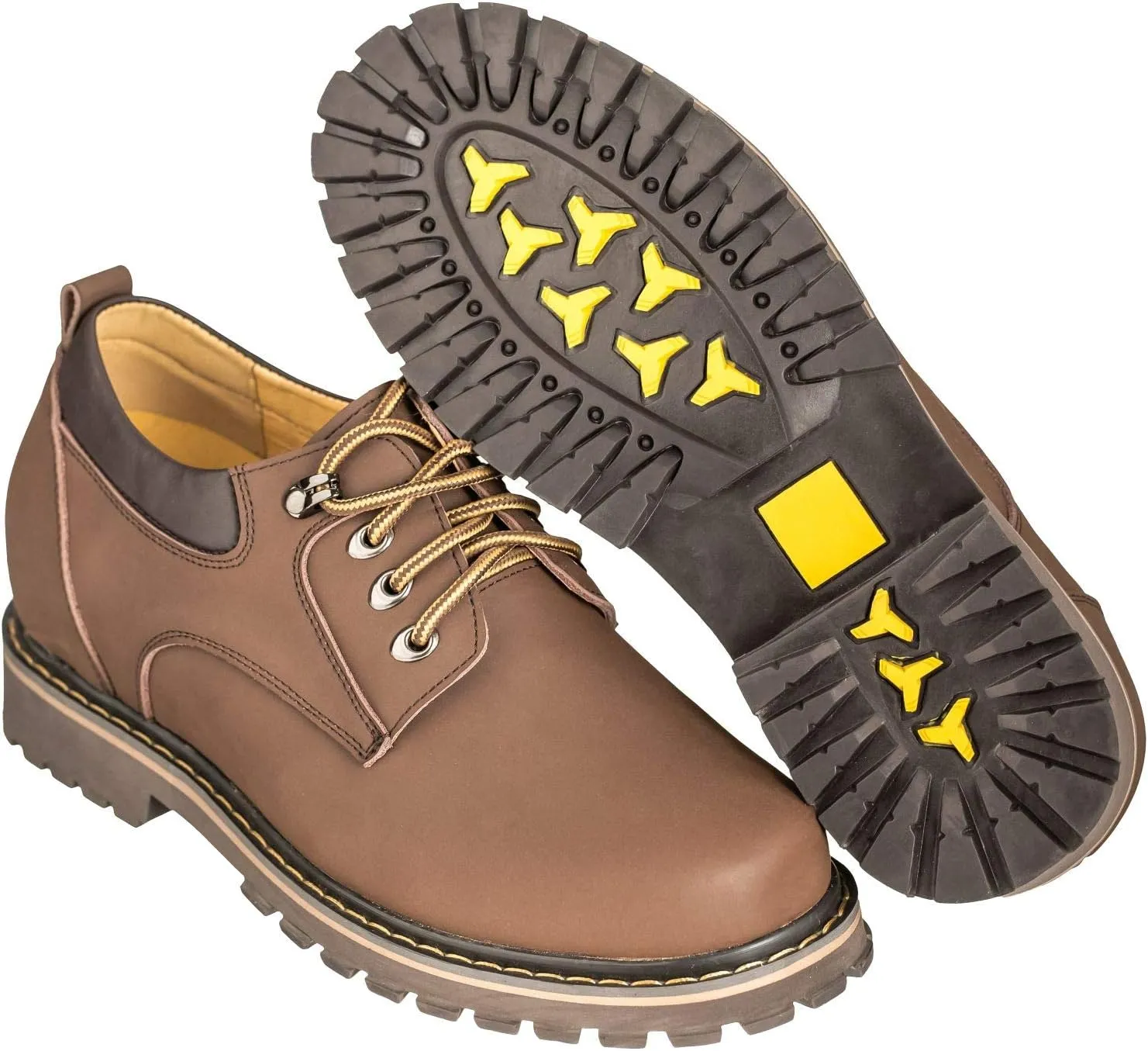 TOTO Men's Invisible Height Increasing Elevator Shoes - Brown Leather Lace-up Casual Low Top Work Boots - 3.2 Inches Taller - F70272 - Size 8 D(M) US