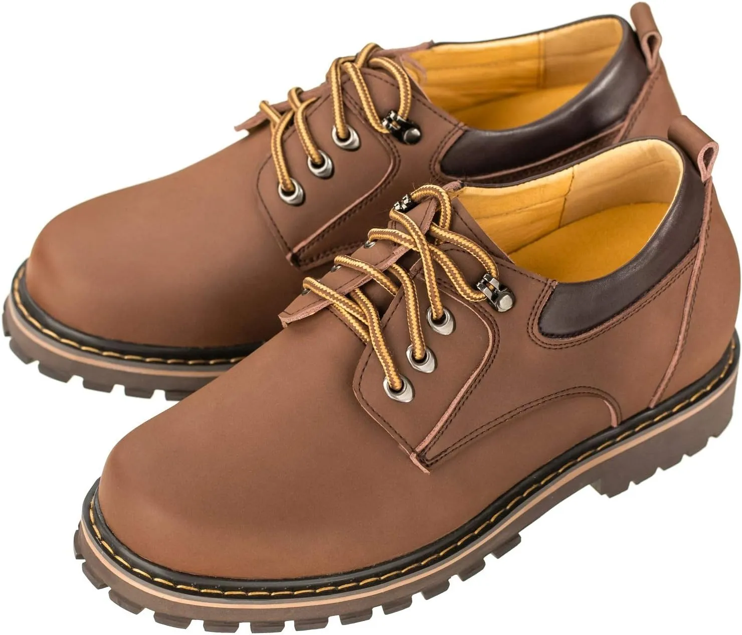 TOTO Men's Invisible Height Increasing Elevator Shoes - Brown Leather Lace-up Casual Low Top Work Boots - 3.2 Inches Taller - F70272 - Size 8 D(M) US