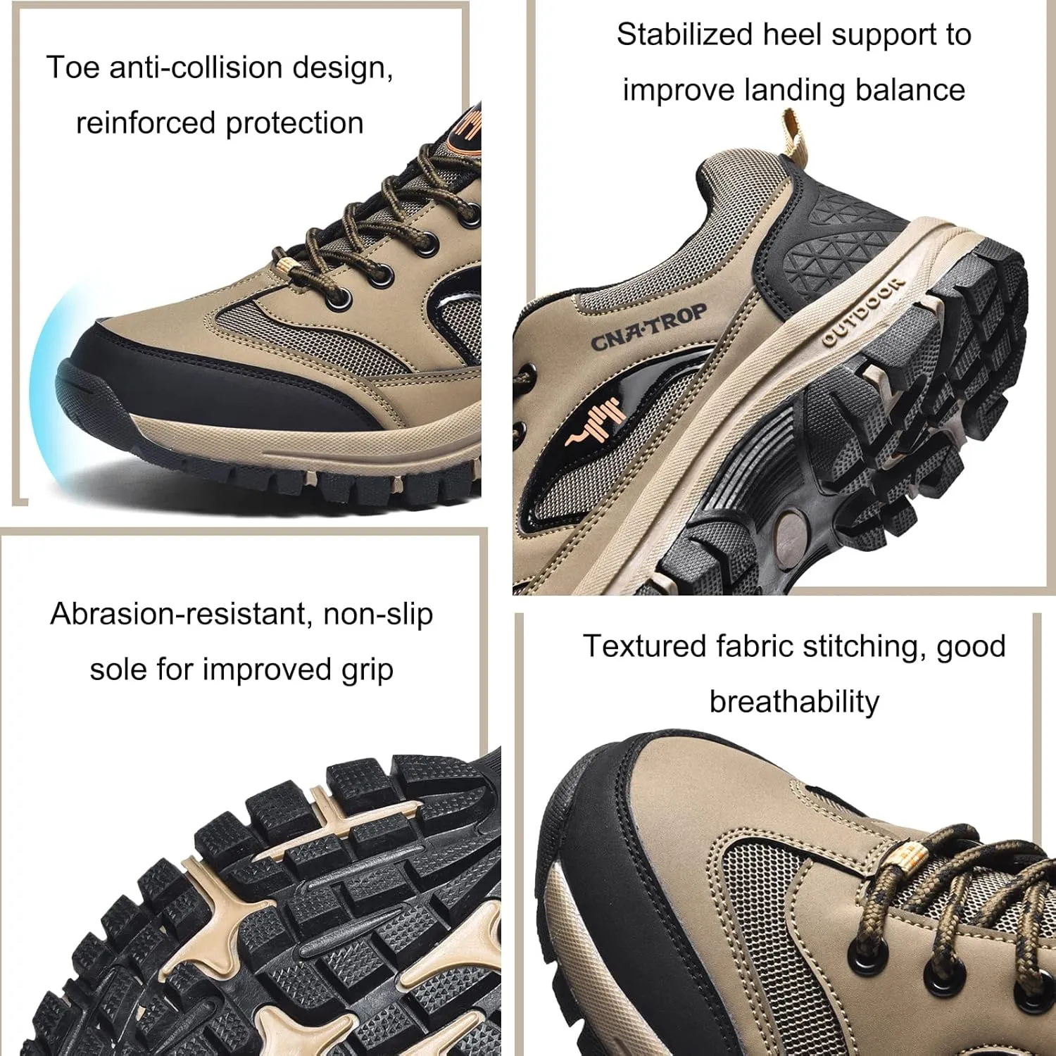 UGOSELEC Men's Low Top Outdoor Walking Hiking Shoes Trekking Sneakers,Comfort Breathable Non-Slip Arch Support Leather Trails Shoes