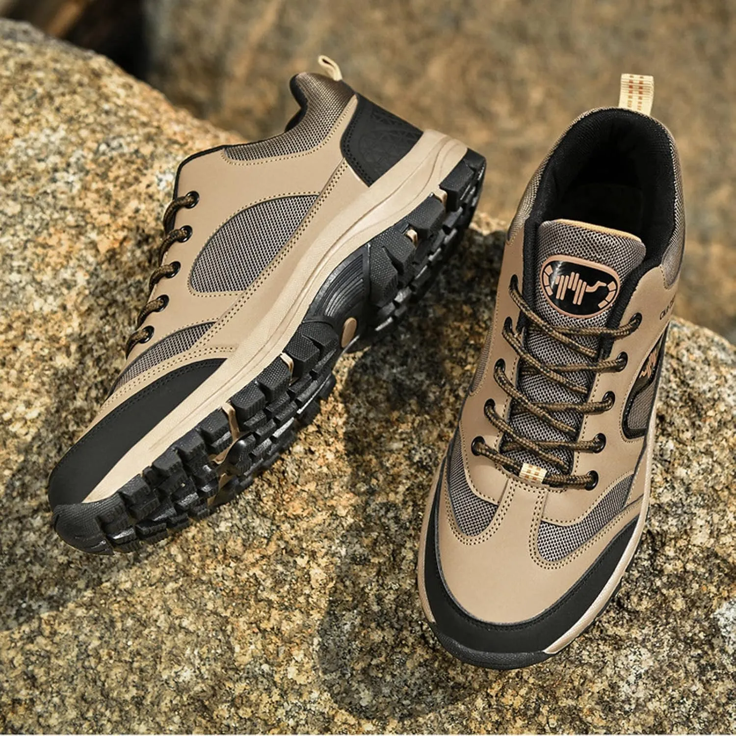 UGOSELEC Men's Low Top Outdoor Walking Hiking Shoes Trekking Sneakers,Comfort Breathable Non-Slip Arch Support Leather Trails Shoes