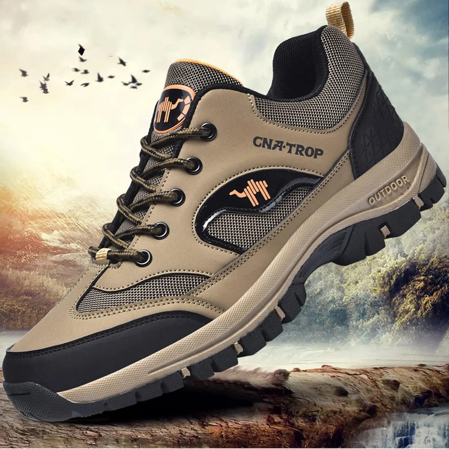 UGOSELEC Men's Low Top Outdoor Walking Hiking Shoes Trekking Sneakers,Comfort Breathable Non-Slip Arch Support Leather Trails Shoes