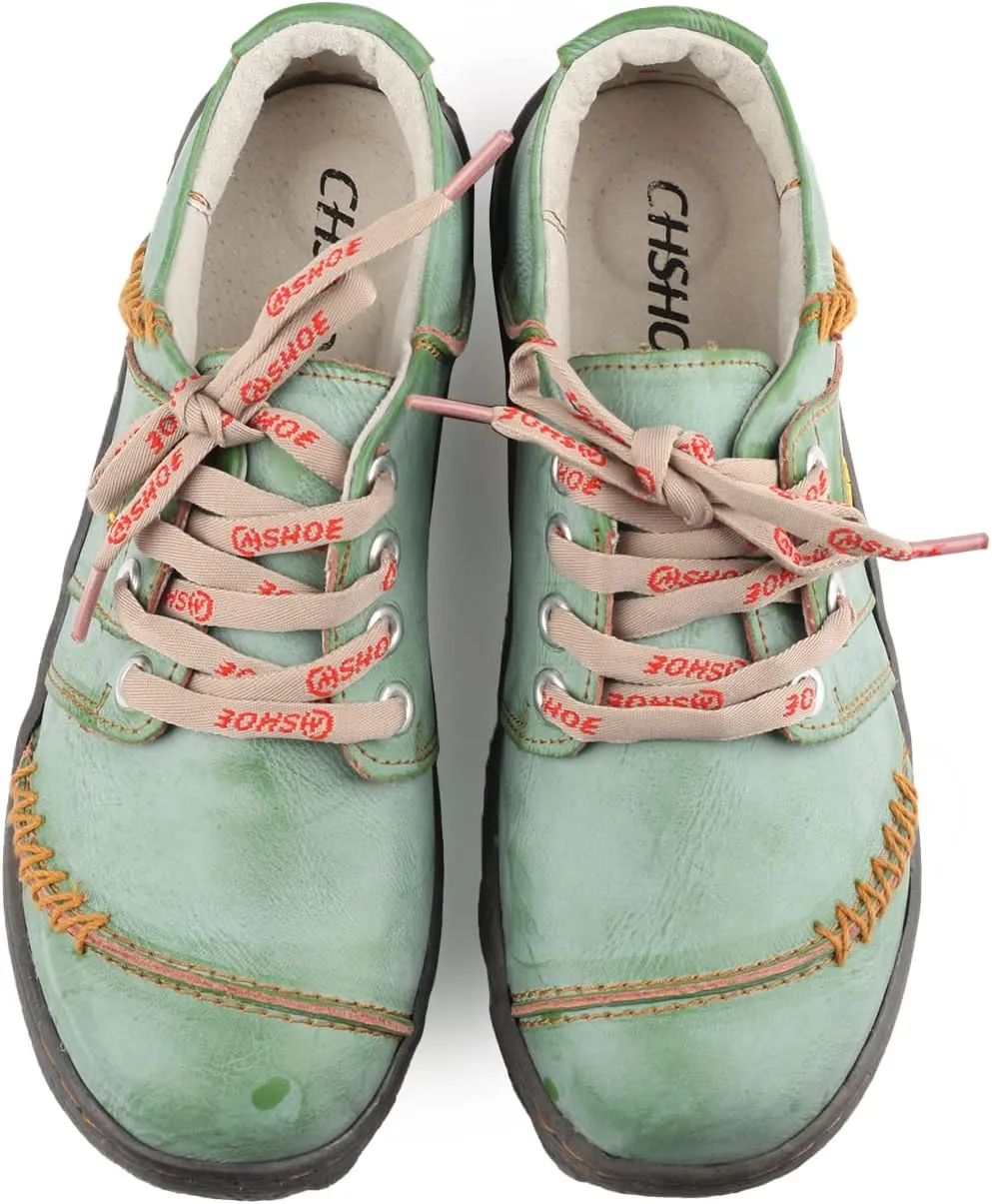 Women's Leather Hand Stitching Patchwork Shoes Lace-Up Casual Shoes