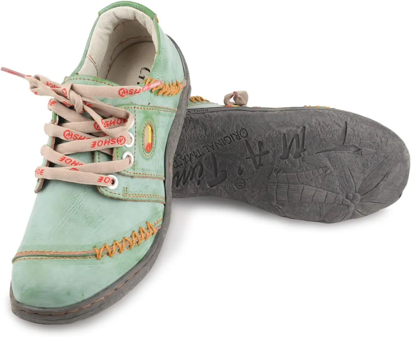 Women's Leather Hand Stitching Patchwork Shoes Lace-Up Casual Shoes