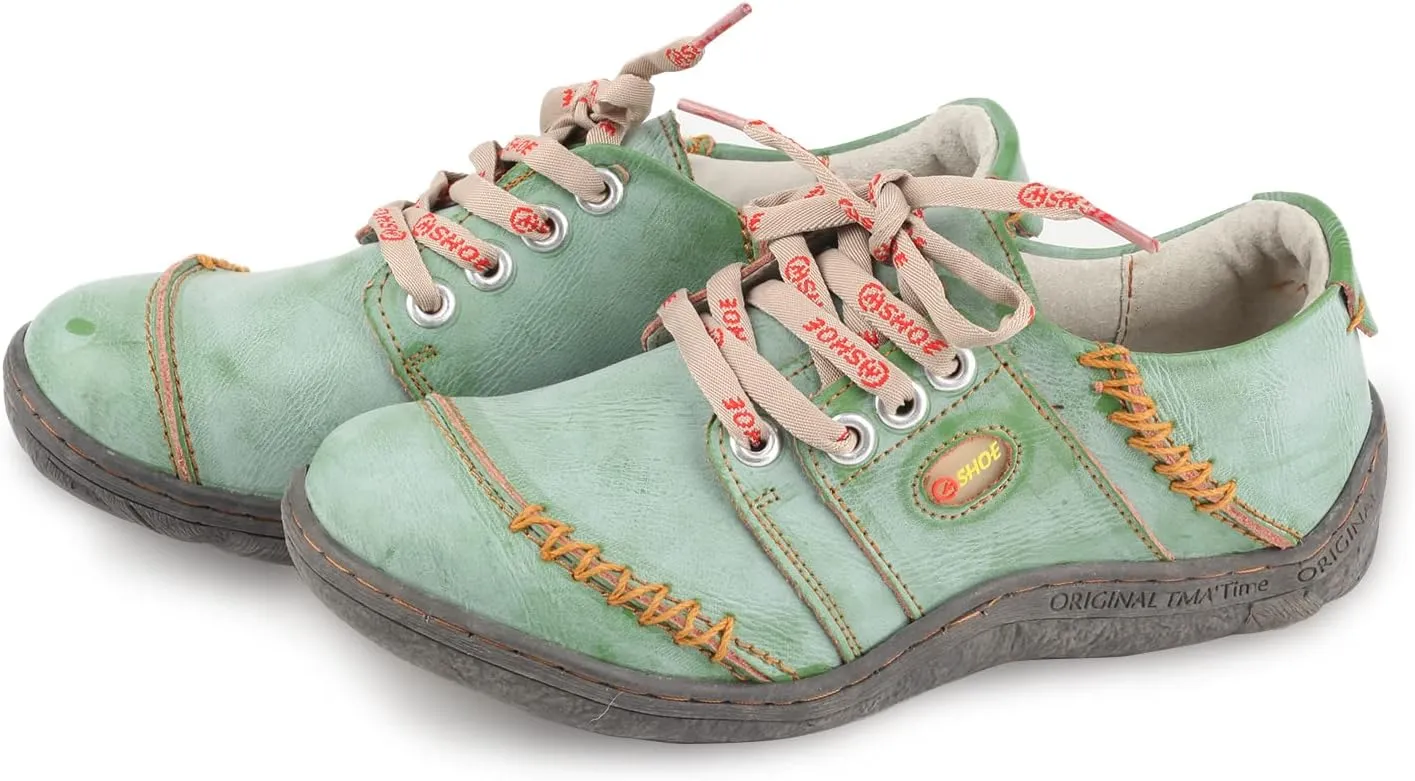 Women's Leather Hand Stitching Patchwork Shoes Lace-Up Casual Shoes