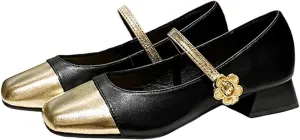 Women's Pumps Shoes Platform Low Heels Square Toe Chunky Heels Leather Solid Granny Walk Shoes Mid Heel Closed Toe Block Heels Soft-Soled Slip Ons Loafer Anti-slip Dress Shoes Casual Office Party