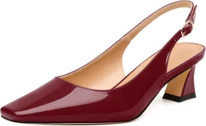 Womens Slingbacks, Small Square Toe Mid Block Heel Slingback Pumps for Women, Leather Insole Pumps Shoes Buckle Closure 2"