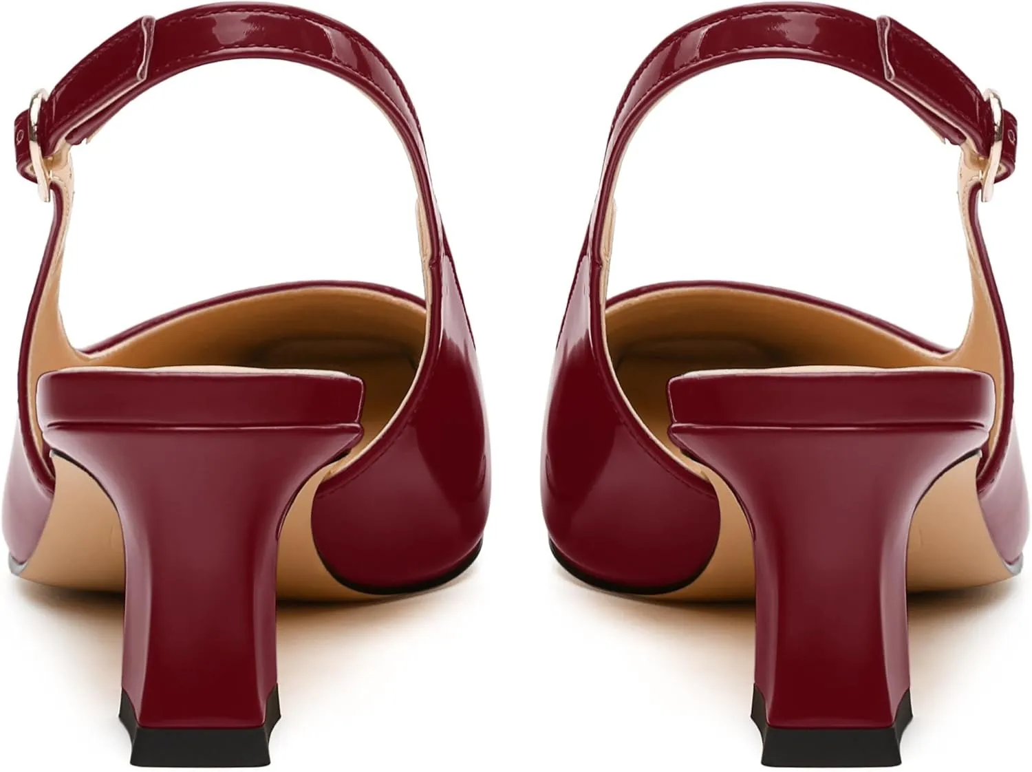 Womens Slingbacks, Small Square Toe Mid Block Heel Slingback Pumps for Women, Leather Insole Pumps Shoes Buckle Closure 2"