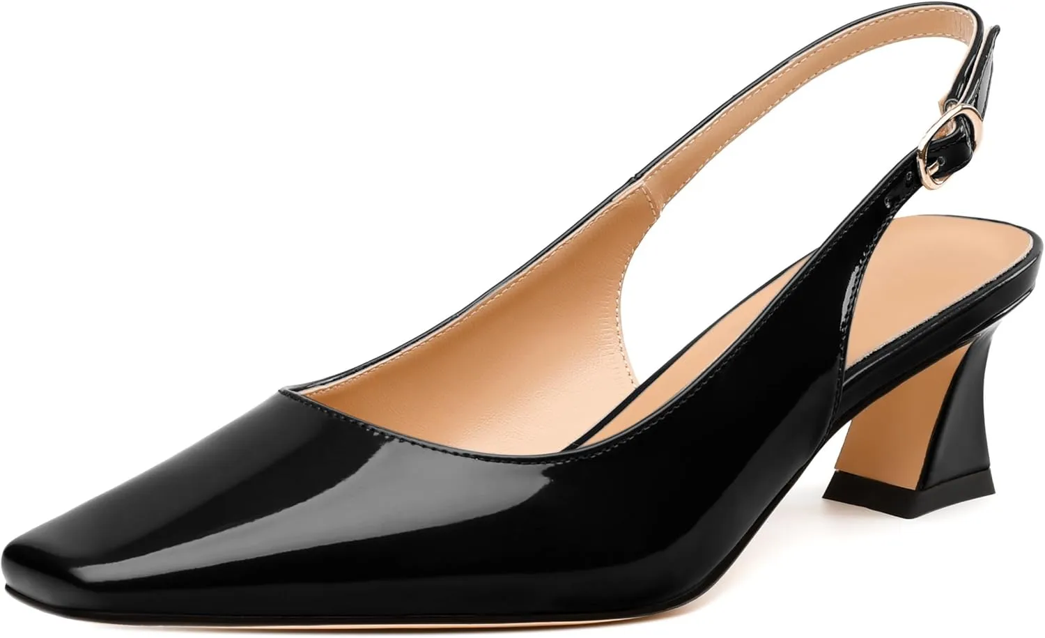 Womens Slingbacks, Small Square Toe Mid Block Heel Slingback Pumps for Women, Leather Insole Pumps Shoes Buckle Closure 2"
