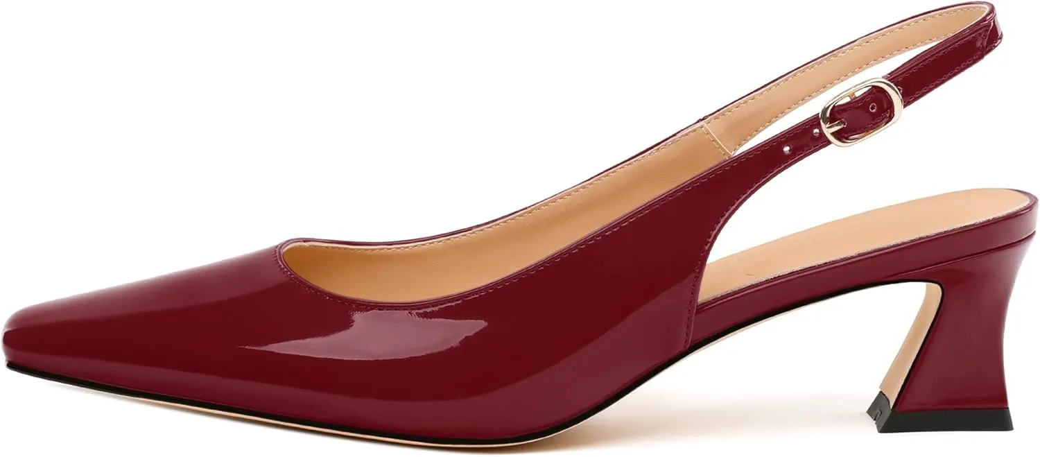 Womens Slingbacks, Small Square Toe Mid Block Heel Slingback Pumps for Women, Leather Insole Pumps Shoes Buckle Closure 2"