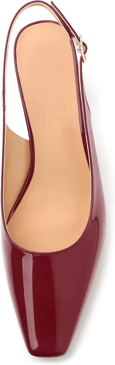 Womens Slingbacks, Small Square Toe Mid Block Heel Slingback Pumps for Women, Leather Insole Pumps Shoes Buckle Closure 2"