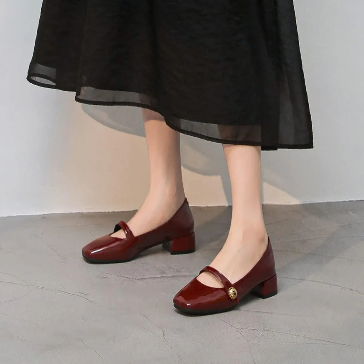 YDN Women Square Toe Mary Janes Block Low Heel Pumps Daisy Buckle Formal Wear Dress Outdoor Shoes Size 4-15 US
