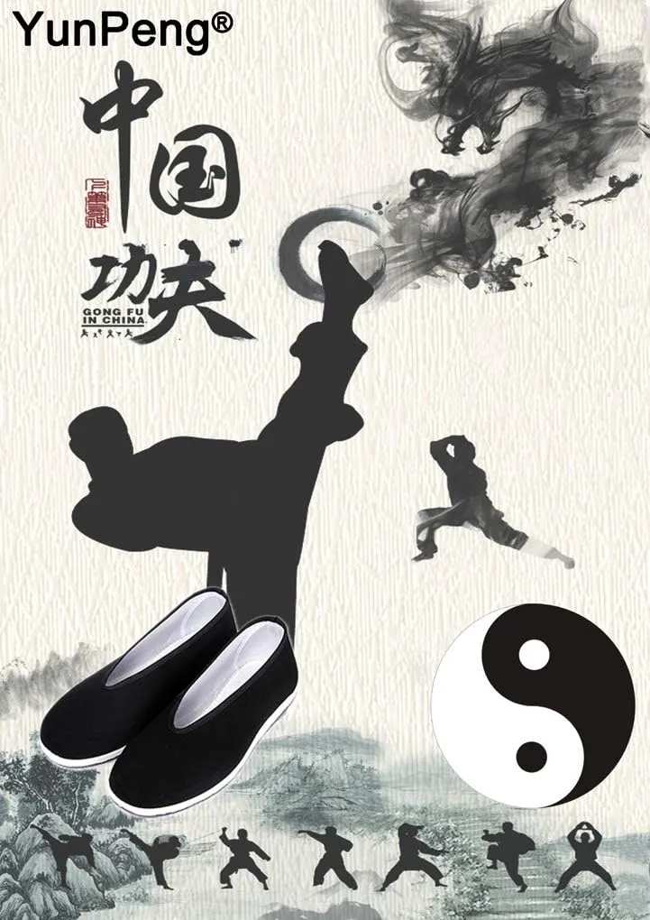 YunPeng Chinese Traditional Old Beijing Shoes Unisex Martial Art Kung Fu Tai Chi Rubber Sole Shoes